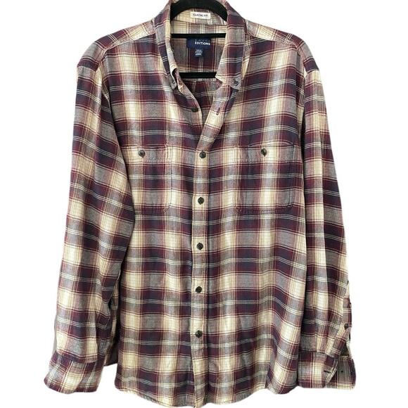 Basic Editions Classic Fit Flannel Button Down Long Sleeve Shirt Adult Large - Picture 1 of 3